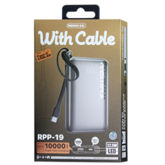 Power bank 10000mAh REMAX RPP-19 20W+22.5W Chargement rapide câblé de TYPE-C avec un indicateur numérique LED - Ternir